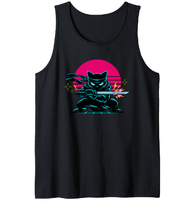 Neon Shinobi Ninja Cat Tanktop Synthwave Duel Electric Gifts for Men Women Boy Kids Tanktop - Unisex