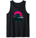 Neon Shinobi Ninja Cat Tanktop Synthwave Duel Electric Gifts for Men Women Boy Kids Tanktop - Unisex