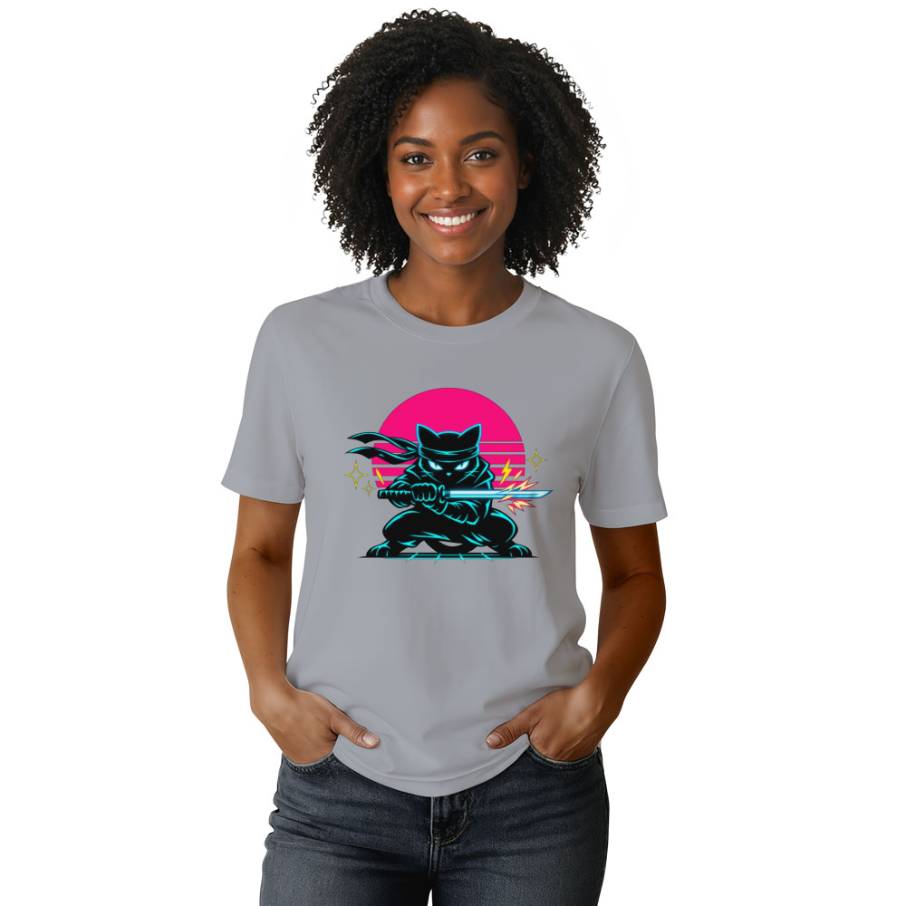 Neon Shinobi Ninja Cat T-Shirt Retro Synthwave Gifts for Men Women Boy Kids T-Shirt