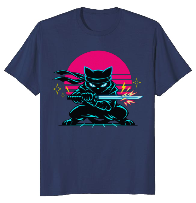 Neon Shinobi Ninja Cat T-Shirt Retro Synthwave Gifts for Men Women Boy Kids T-Shirt