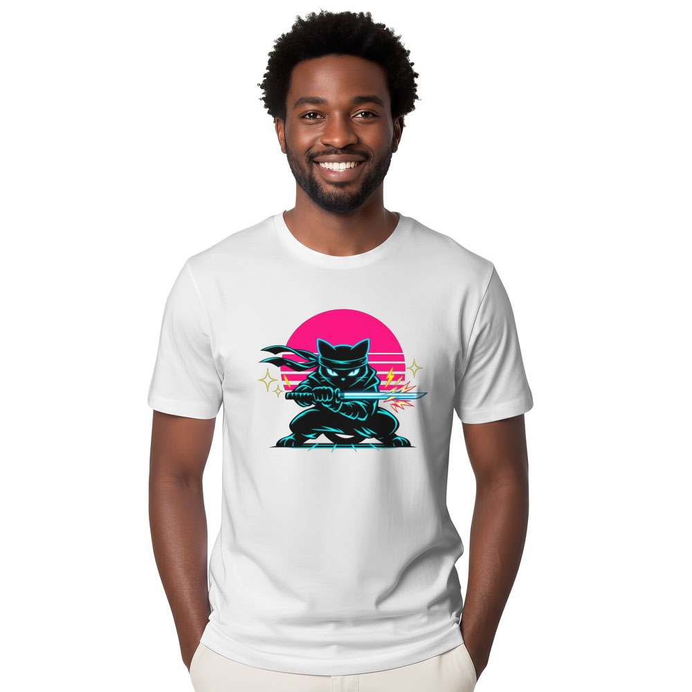 Neon Shinobi Ninja Cat T-Shirt Retro Synthwave Gifts for Men Women Boy Kids T-Shirt