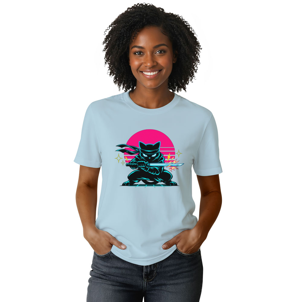 Neon Shinobi Ninja Cat T-Shirt Retro Synthwave Gifts for Men Women Boy Kids T-Shirt