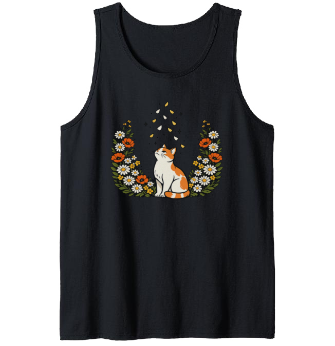 Lavender Boho Botanical Dreaming Cat Tanktop Calm Gifts for Men Women Boy Kids Tanktop - Unisex