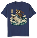 Ukiyo-e Wide-Eyed Cat Shark Rider T-Shirt Japanese Print Fans Adventurous Gifts for Men Women Boy Kids T-Shirt
