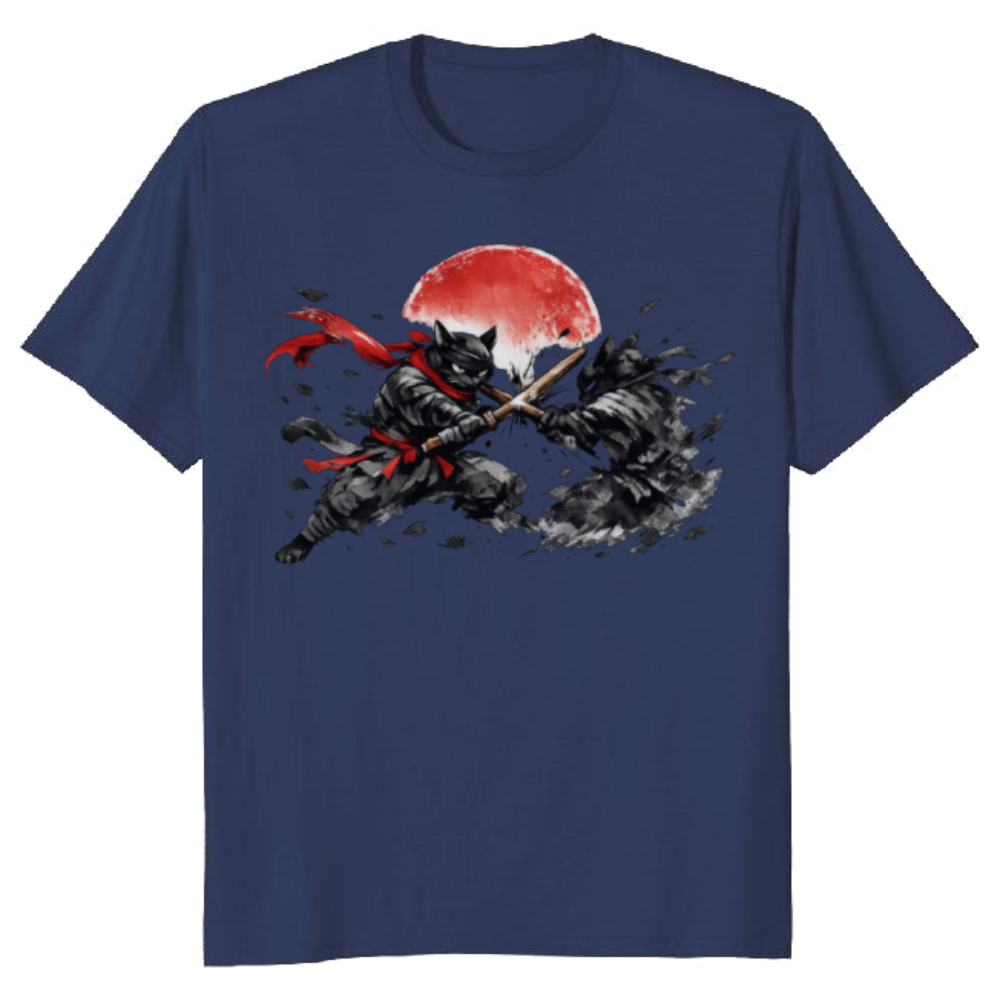 Sumi-e Ninja Cat Duel T-Shirt Epic Gifts for Men Women Boy Kids T-Shirt