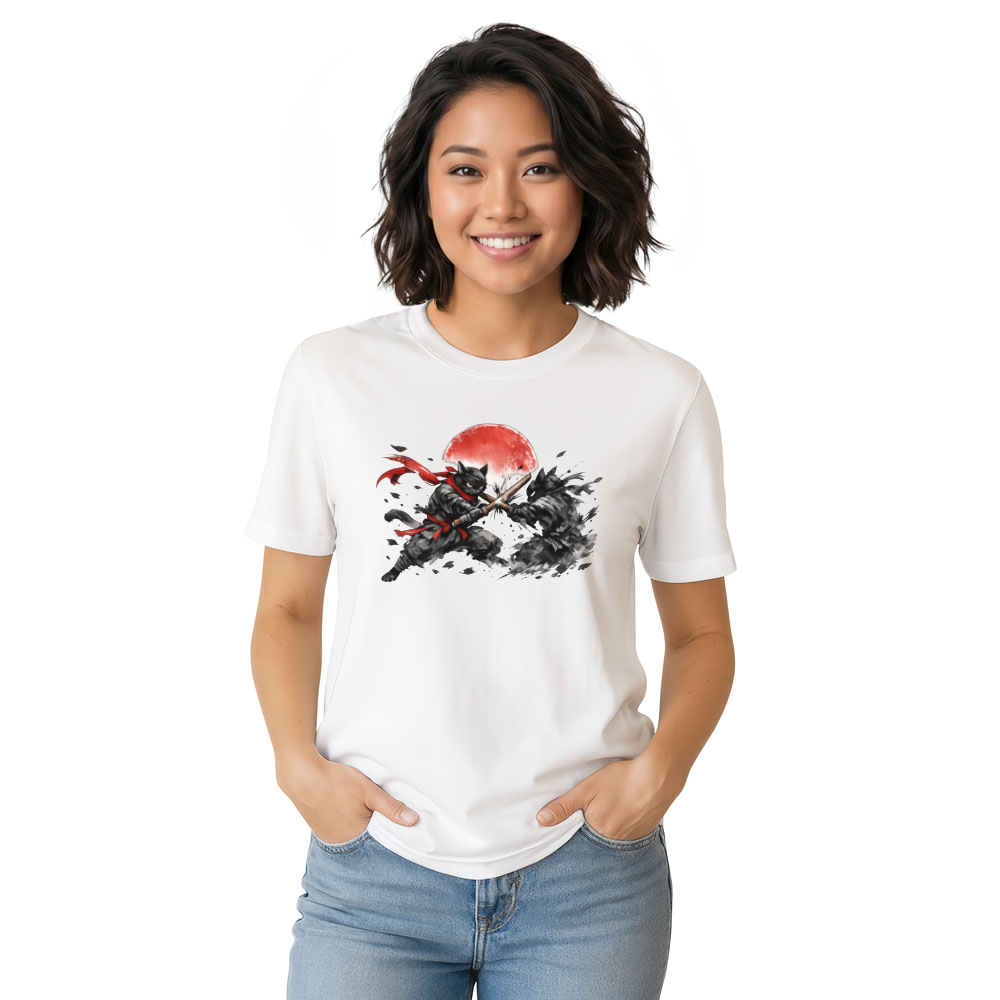 Sumi-e Ninja Cat Duel T-Shirt Epic Gifts for Men Women Boy Kids T-Shirt