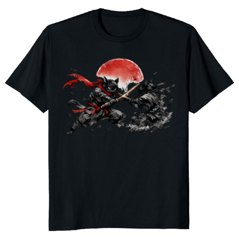 Sumi-e Ninja Cat Duel T-Shirt Epic Gifts for Men Women Boy Kids T-Shirt