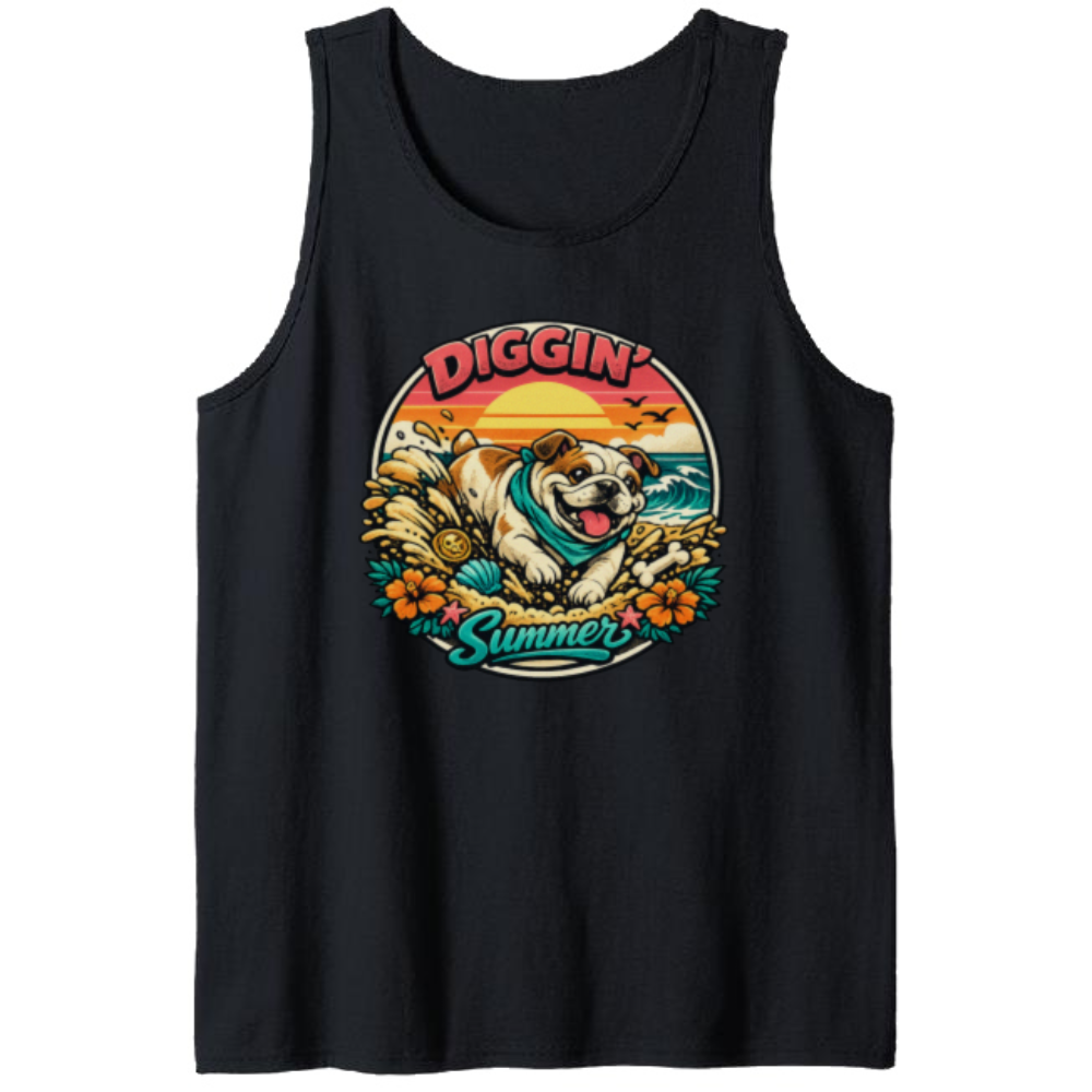 Retro Surf Bulldog Tank Top Beach Treasure Hunter Summer Graphic Cute Gifts for Men Women Boy Kids Tank Top
