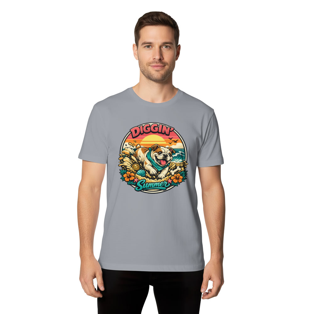 Retro Bulldog Treasure Hunter T-Shirt Summer Surf Graphic Pink Teal Sunset - Vintage Gifts for Men Women Boy Kids T-Shirt