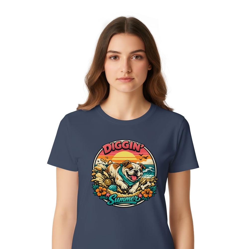 Retro Bulldog Treasure Hunter T-Shirt Summer Surf Graphic Pink Teal Sunset - Vintage Gifts for Men Women Boy Kids T-Shirt