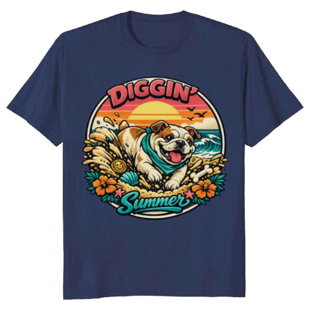 Retro Bulldog Treasure Hunter T-Shirt Summer Surf Graphic Pink Teal Sunset - Vintage Gifts for Men Women Boy Kids T-Shirt