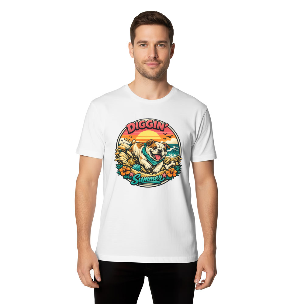 Retro Bulldog Treasure Hunter T-Shirt Summer Surf Graphic Pink Teal Sunset - Vintage Gifts for Men Women Boy Kids T-Shirt