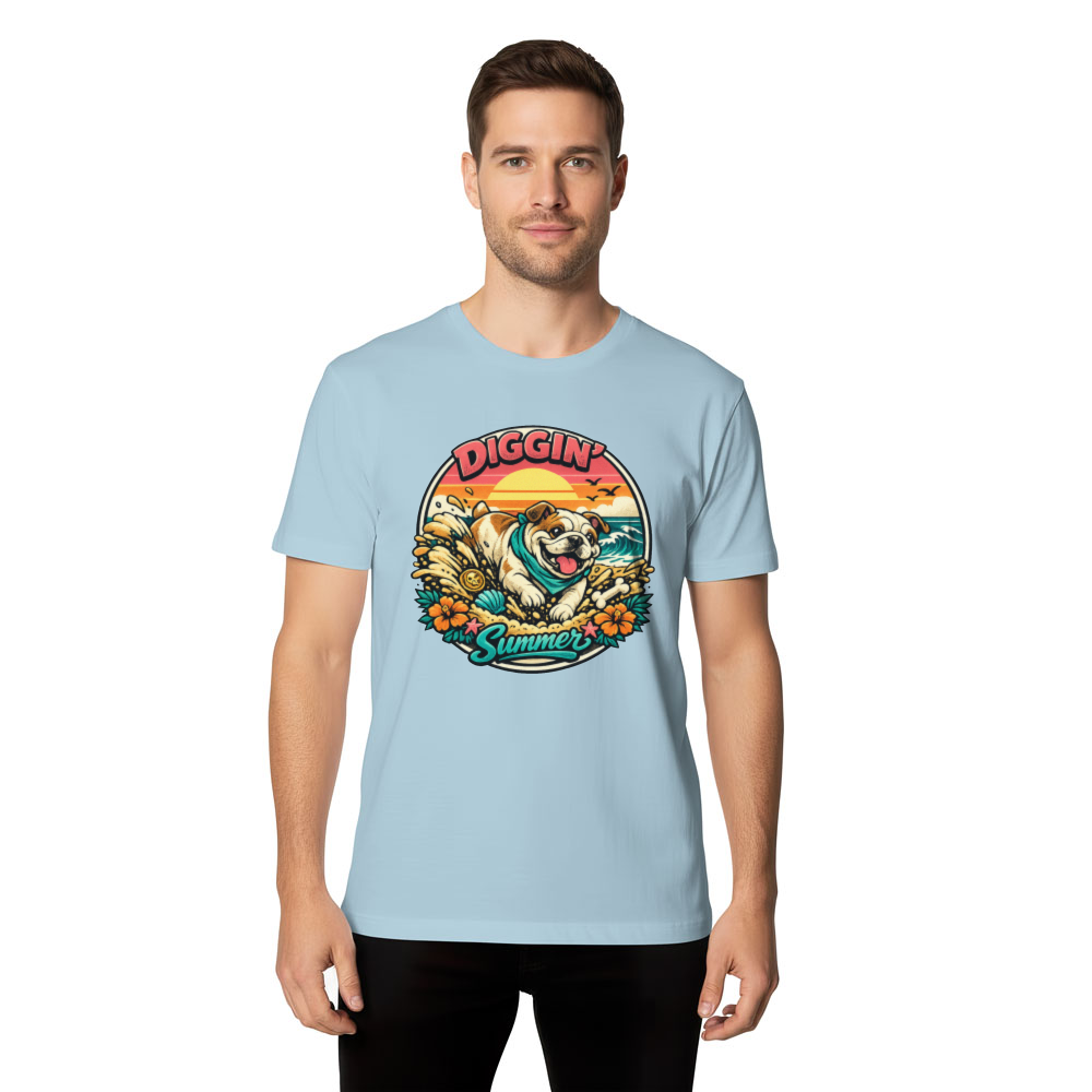 Retro Bulldog Treasure Hunter T-Shirt Summer Surf Graphic Pink Teal Sunset - Vintage Gifts for Men Women Boy Kids T-Shirt