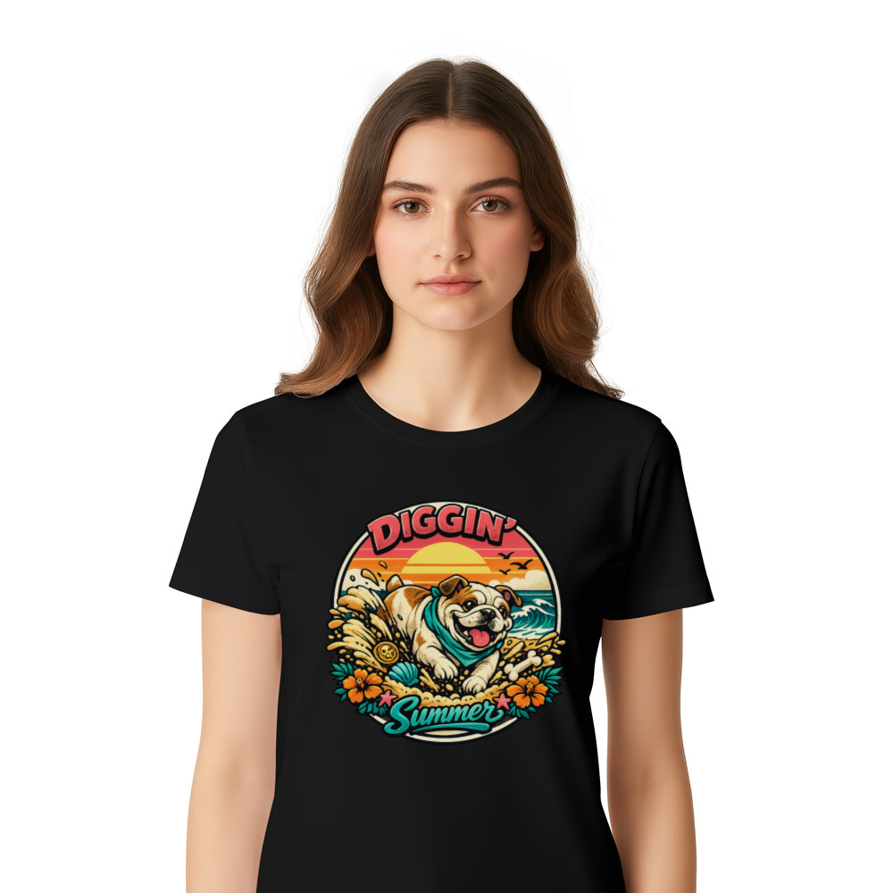Retro Bulldog Treasure Hunter T-Shirt Summer Surf Graphic Pink Teal Sunset - Vintage Gifts for Men Women Boy Kids T-Shirt