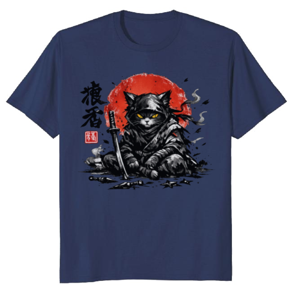 Shadow's Rest Sumi-e Ninja Cat Graphic For Anime Martial Arts Fans Epic Gifts for Men Women Boy Kids T-Shirt