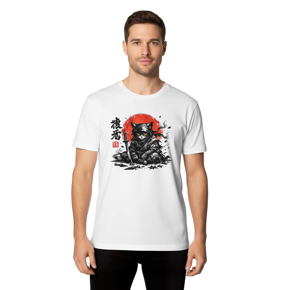 Shadow's Rest Sumi-e Ninja Cat Graphic For Anime Martial Arts Fans Epic Gifts for Men Women Boy Kids T-Shirt
