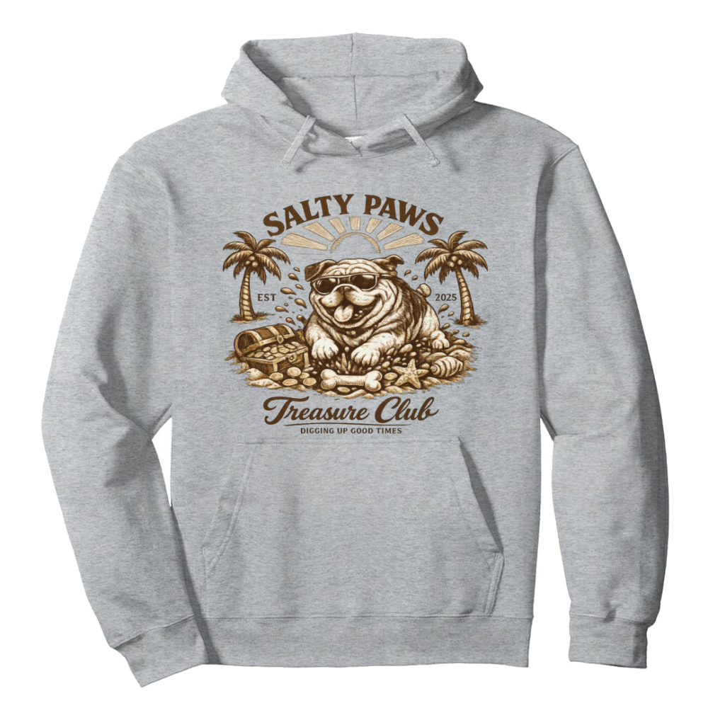 Ink5pire Threads Salty Paws Treasure Club Vintage Bulldog Hoodie Beach Digging Design Cute Gifts for Men Women Boy Kids Pull Over Hoodie