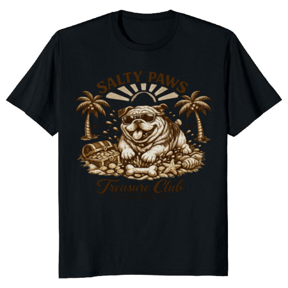 Salty Paws Vintage Bulldog Treasure Club Beach T-Shirt Joyful Gifts for Men Women Boy Kids T-Shirt