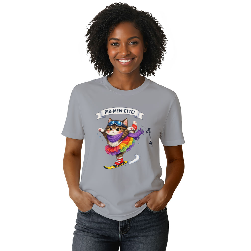 Pir-Mew-ette Ballet Ski Cat T-Shirt For Winter Cat Lovers Cute Gifts for Men Women Boy Kids T-Shirt
