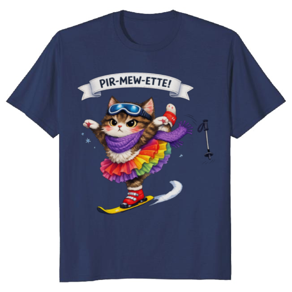 Pir-Mew-ette Ballet Ski Cat T-Shirt For Winter Cat Lovers Cute Gifts for Men Women Boy Kids T-Shirt