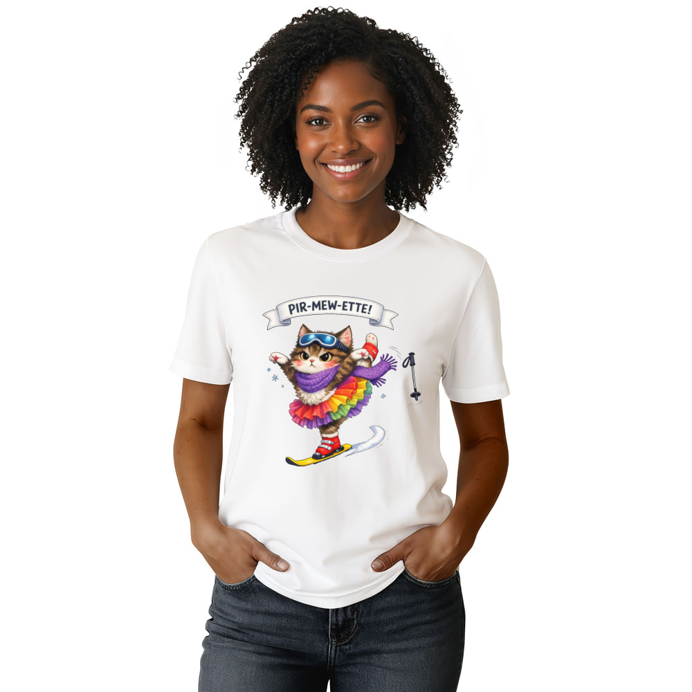 Pir-Mew-ette Ballet Ski Cat T-Shirt For Winter Cat Lovers Cute Gifts for Men Women Boy Kids T-Shirt