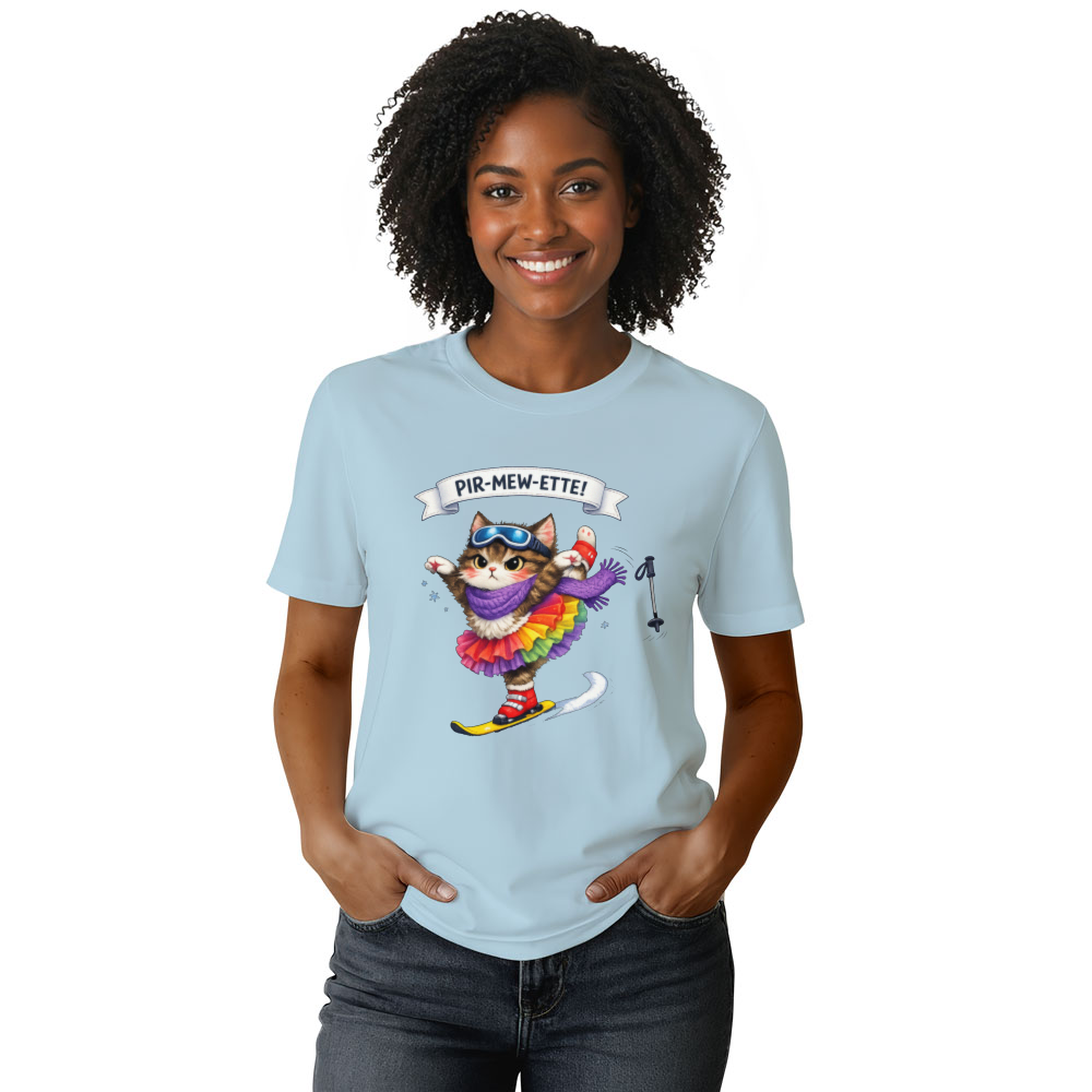 Pir-Mew-ette Ballet Ski Cat T-Shirt For Winter Cat Lovers Cute Gifts for Men Women Boy Kids T-Shirt