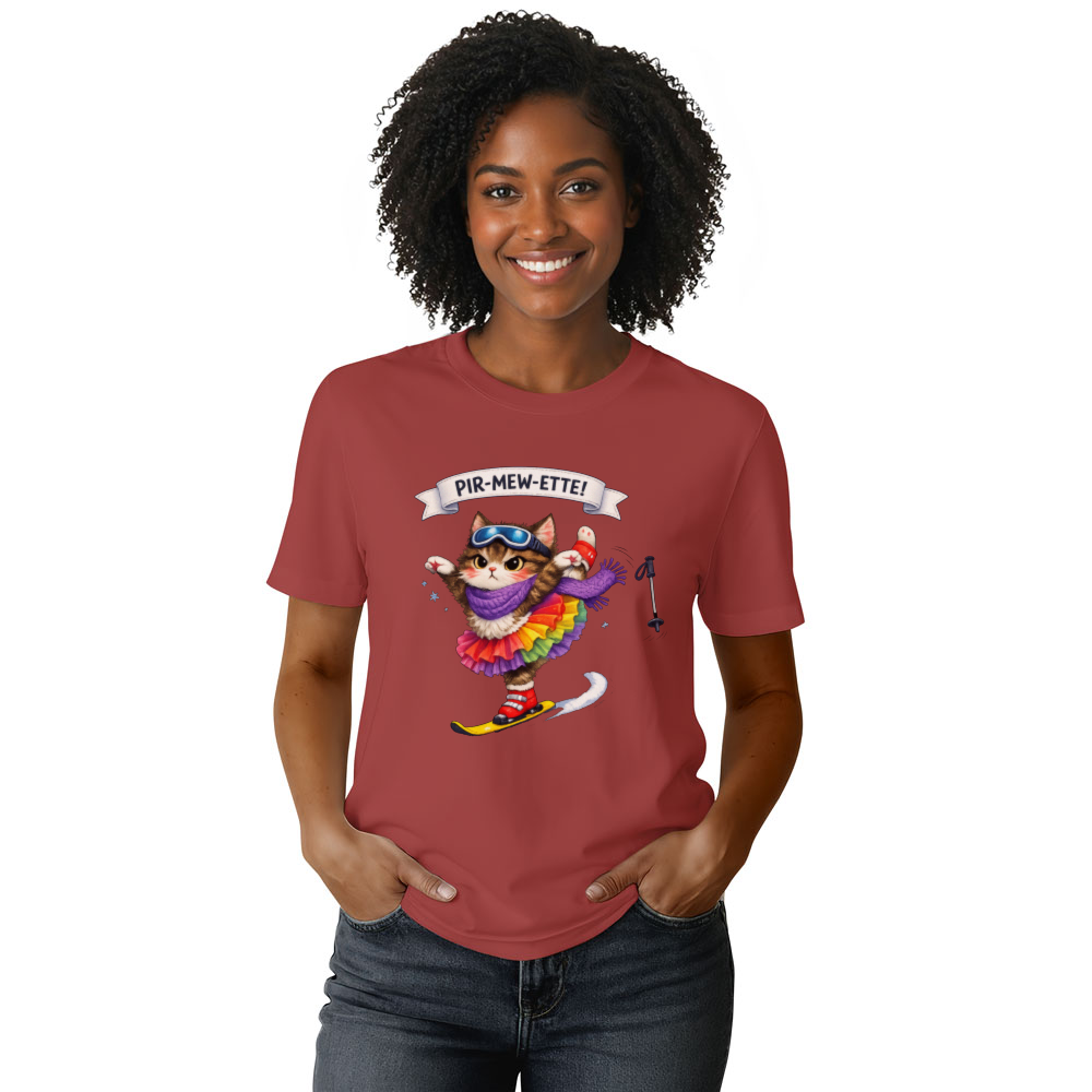 Pir-Mew-ette Ballet Ski Cat T-Shirt For Winter Cat Lovers Cute Gifts for Men Women Boy Kids T-Shirt