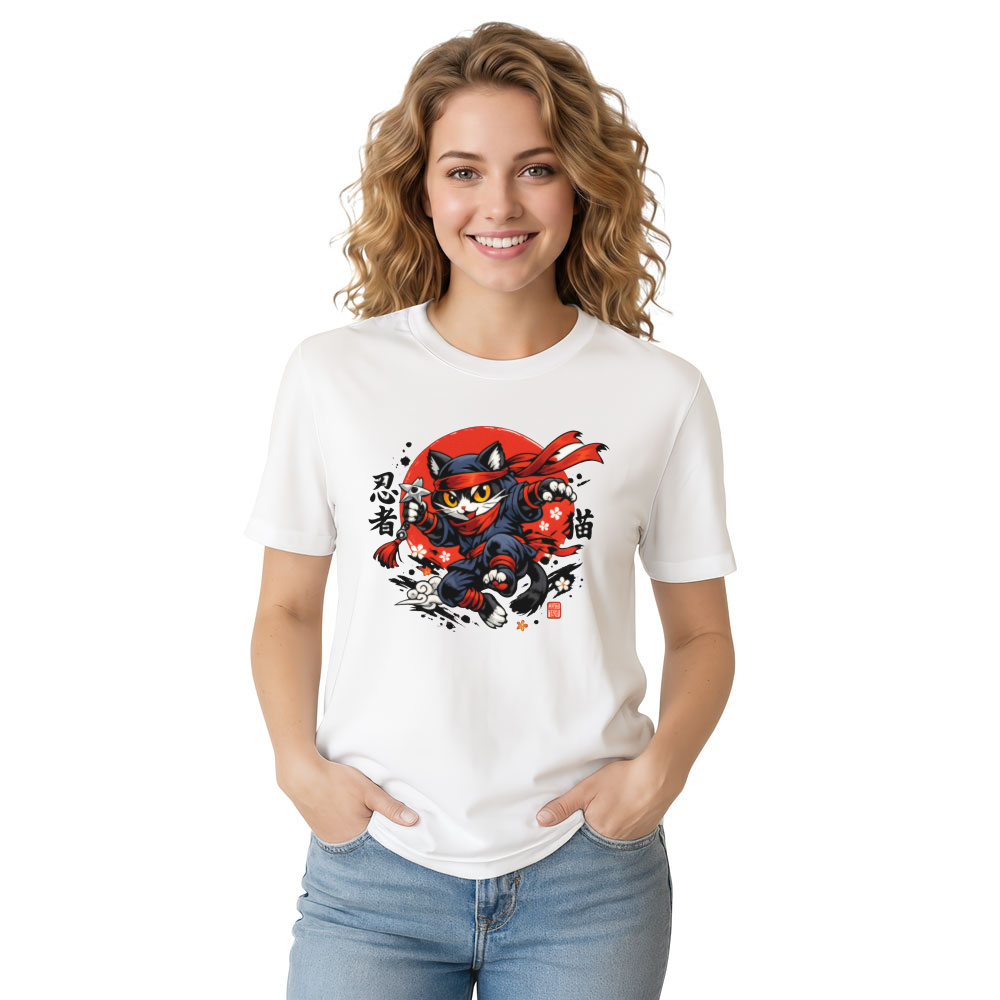 Neko Shinobi Ninja Cat Anime Ukiyo-e Streetwear Rising Sun Design Whimsical Gifts for Men Women Boy Kids T-Shirt
