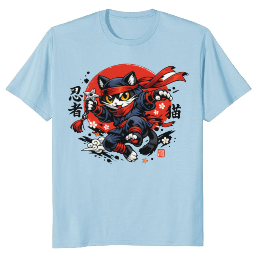 Neko Shinobi Ninja Cat Anime Ukiyo-e Streetwear Rising Sun Design Whimsical Gifts for Men Women Boy Kids T-Shirt