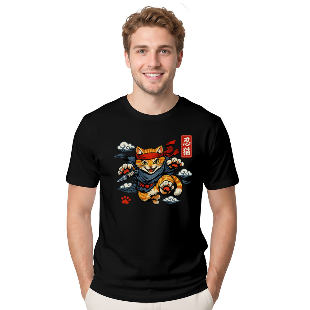 Ukiyo-e Ninja Cat T-Shirt For Anime And Cat Lovers Playful Gifts for Men Women Boy Kids T-Shirt