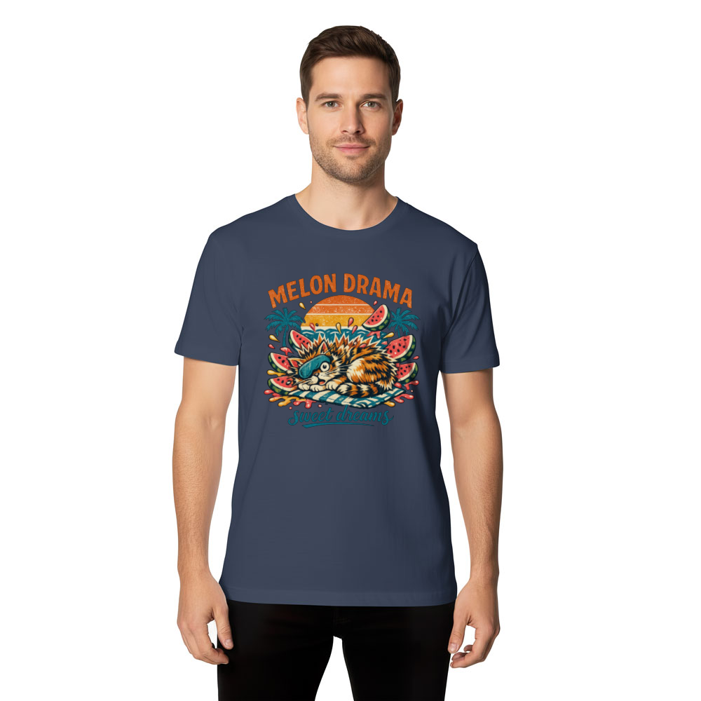 Melon Drama Retro Surf Cat Watermelon Explosion Teal Orange Pink Funny Gifts for Men Women Boy Kids T-Shirt