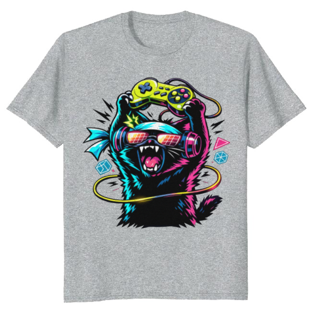 Rage Quit Neon Synthwave Otaku Cat Graphic Tee Funny Gifts for Men Women Boy Kids T-Shirt