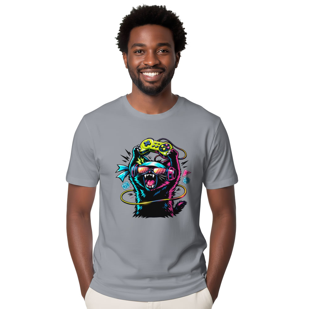 Rage Quit Neon Synthwave Otaku Cat Graphic Tee Funny Gifts for Men Women Boy Kids T-Shirt