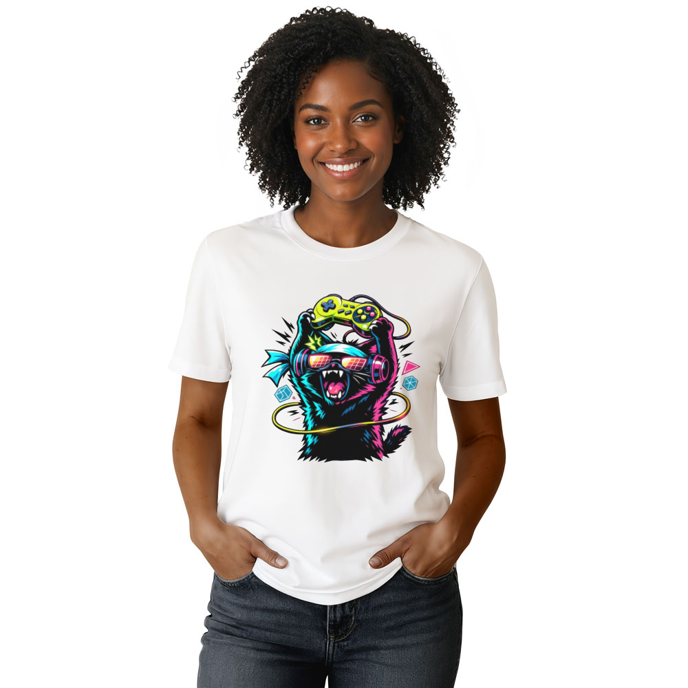 Rage Quit Neon Synthwave Otaku Cat Graphic Tee Funny Gifts for Men Women Boy Kids T-Shirt