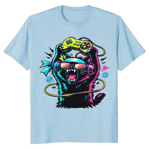 Rage Quit Neon Synthwave Otaku Cat Graphic Tee Funny Gifts for Men Women Boy Kids T-Shirt
