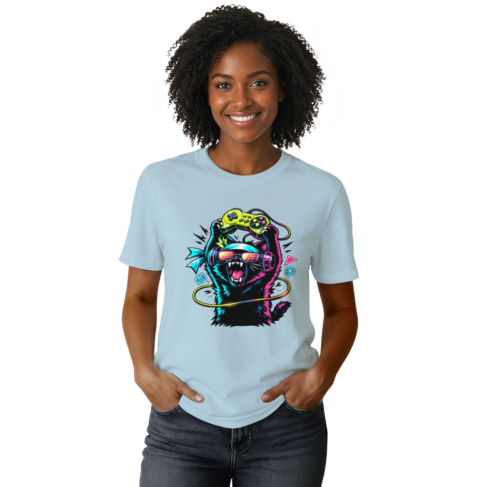 Rage Quit Neon Synthwave Otaku Cat Graphic Tee Funny Gifts for Men Women Boy Kids T-Shirt