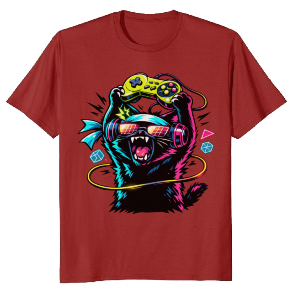Rage Quit Neon Synthwave Otaku Cat Graphic Tee Funny Gifts for Men Women Boy Kids T-Shirt