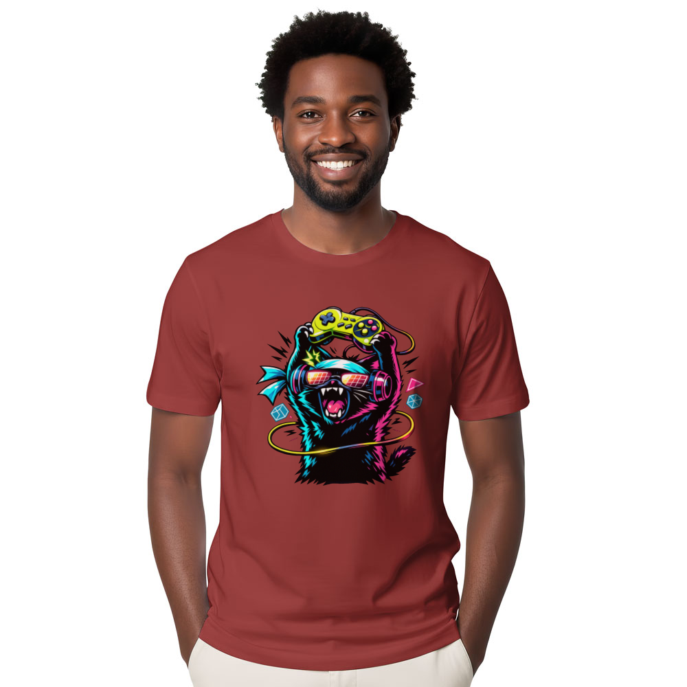 Rage Quit Neon Synthwave Otaku Cat Graphic Tee Funny Gifts for Men Women Boy Kids T-Shirt