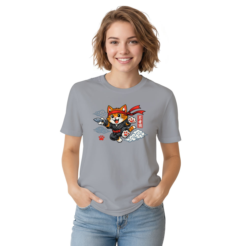 Ukiyo-e Neko Ninja Cat Graphic Tee Anime Pet Lovers Playful Gifts for Men Women Boy Kids T-Shirt