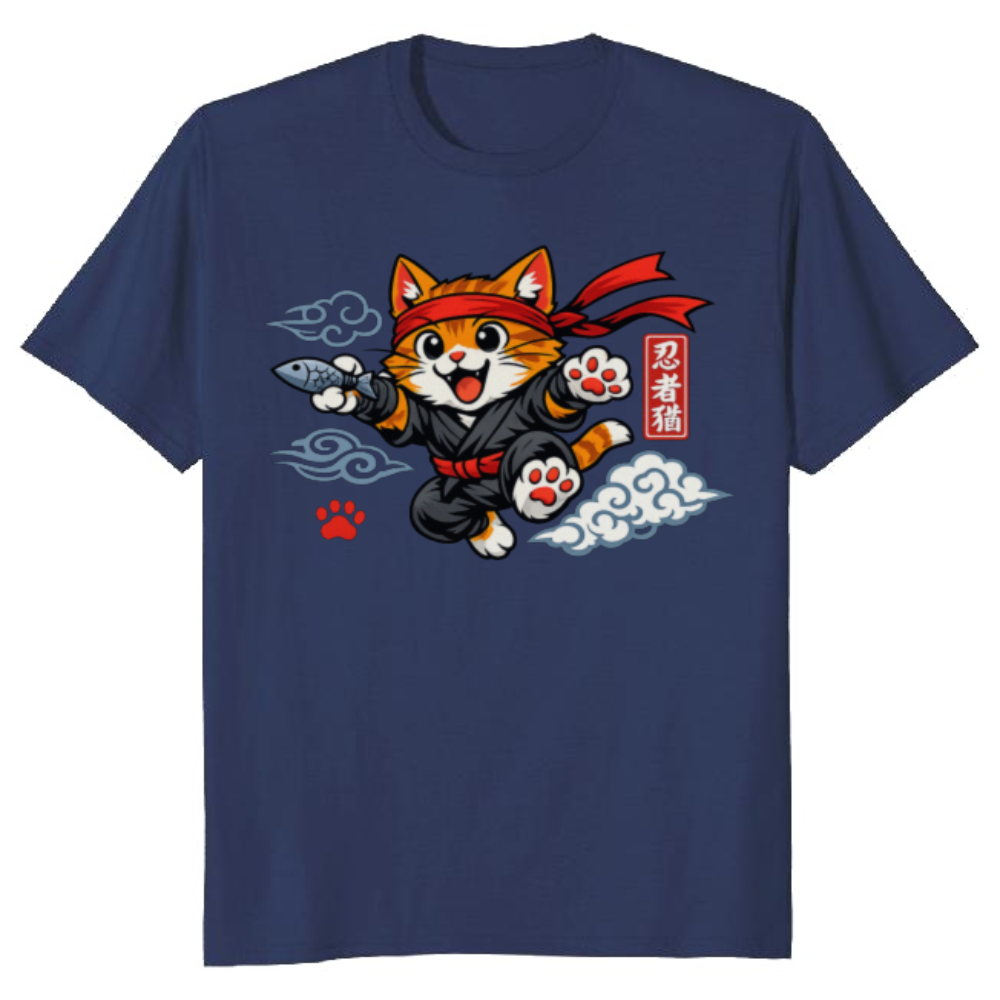 Ukiyo-e Neko Ninja Cat Graphic Tee Anime Pet Lovers Playful Gifts for Men Women Boy Kids T-Shirt
