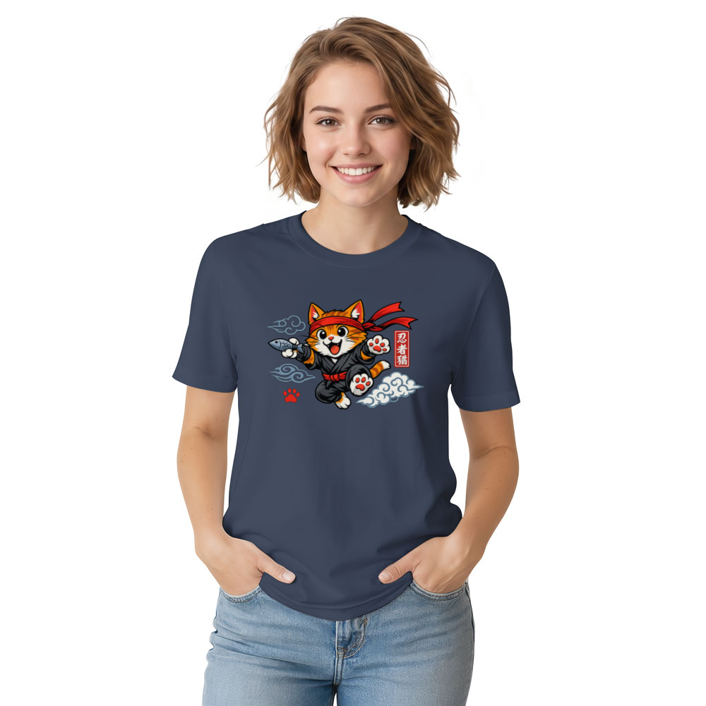 Ukiyo-e Neko Ninja Cat Graphic Tee Anime Pet Lovers Playful Gifts for Men Women Boy Kids T-Shirt