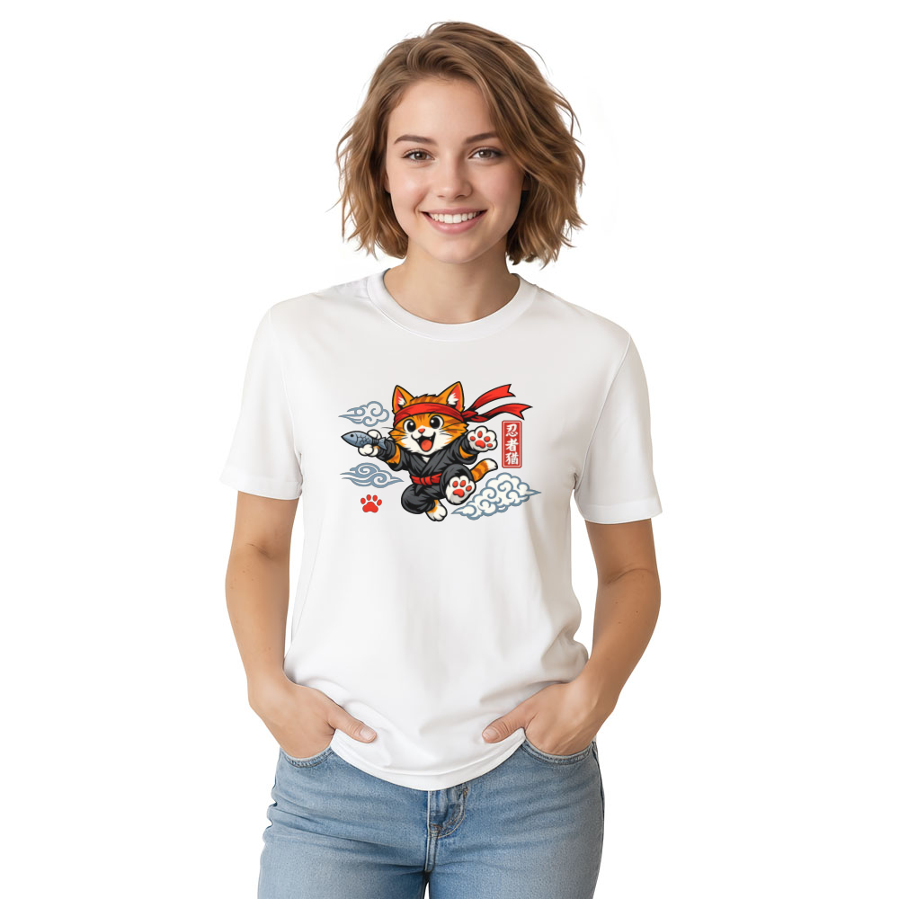 Ukiyo-e Neko Ninja Cat Graphic Tee Anime Pet Lovers Playful Gifts for Men Women Boy Kids T-Shirt