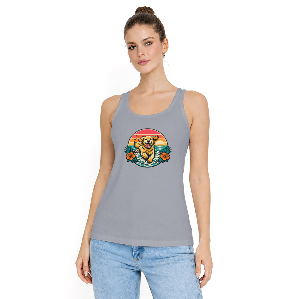 Retro Surf Golden Retriever Beach Tank Top Halftone Sunset Graphic Cute Gifts for Men Women Boy Kids Tank Top