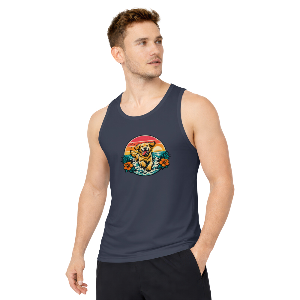 Retro Surf Golden Retriever Beach Tank Top Halftone Sunset Graphic Cute Gifts for Men Women Boy Kids Tank Top