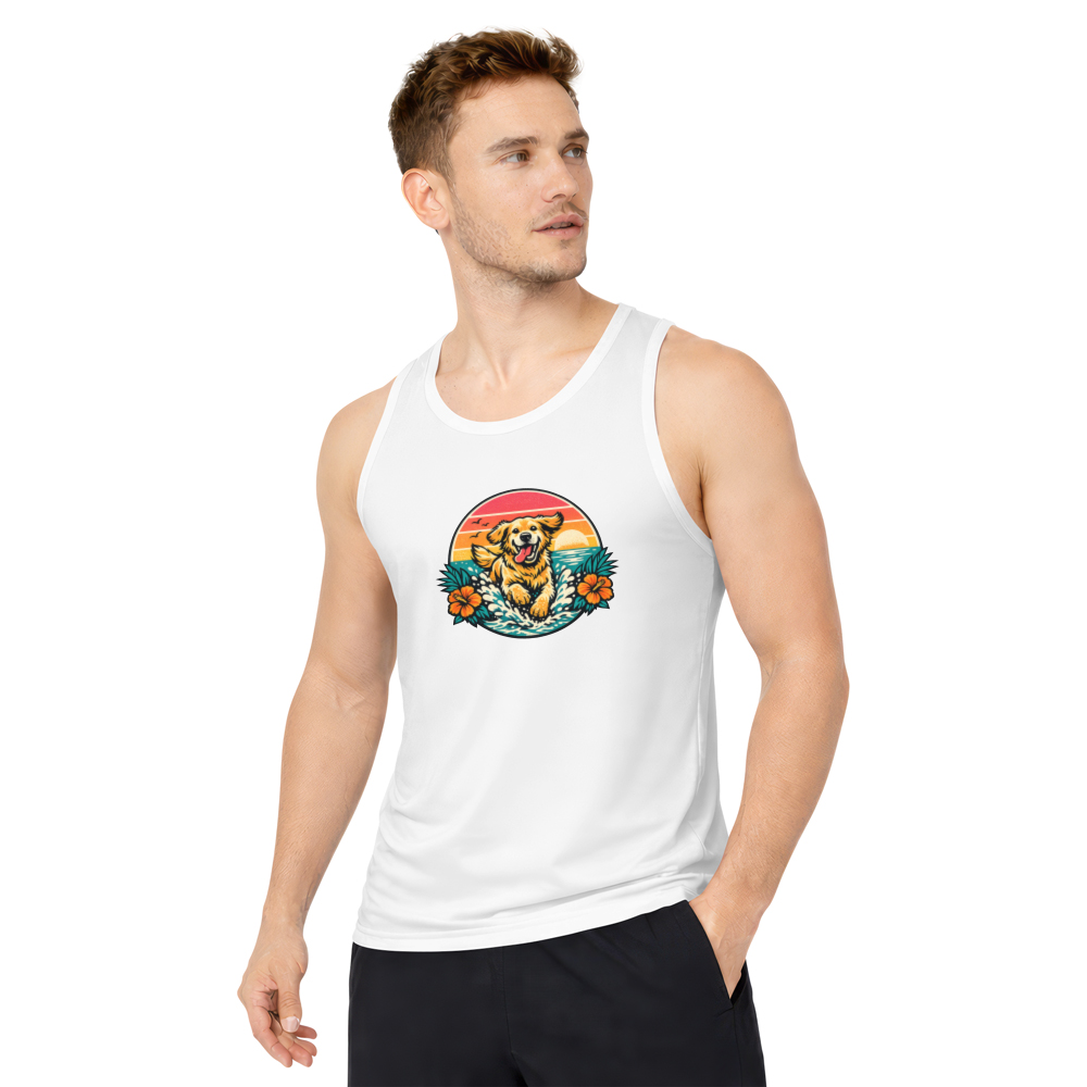 Retro Surf Golden Retriever Beach Tank Top Halftone Sunset Graphic Cute Gifts for Men Women Boy Kids Tank Top