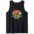Retro Surf Golden Retriever Beach Tank Top Halftone Sunset Graphic Cute Gifts for Men Women Boy Kids Tank Top