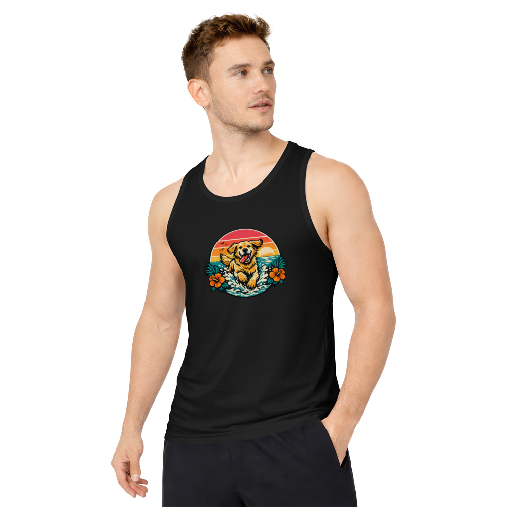 Retro Surf Golden Retriever Beach Tank Top Halftone Sunset Graphic Cute Gifts for Men Women Boy Kids Tank Top