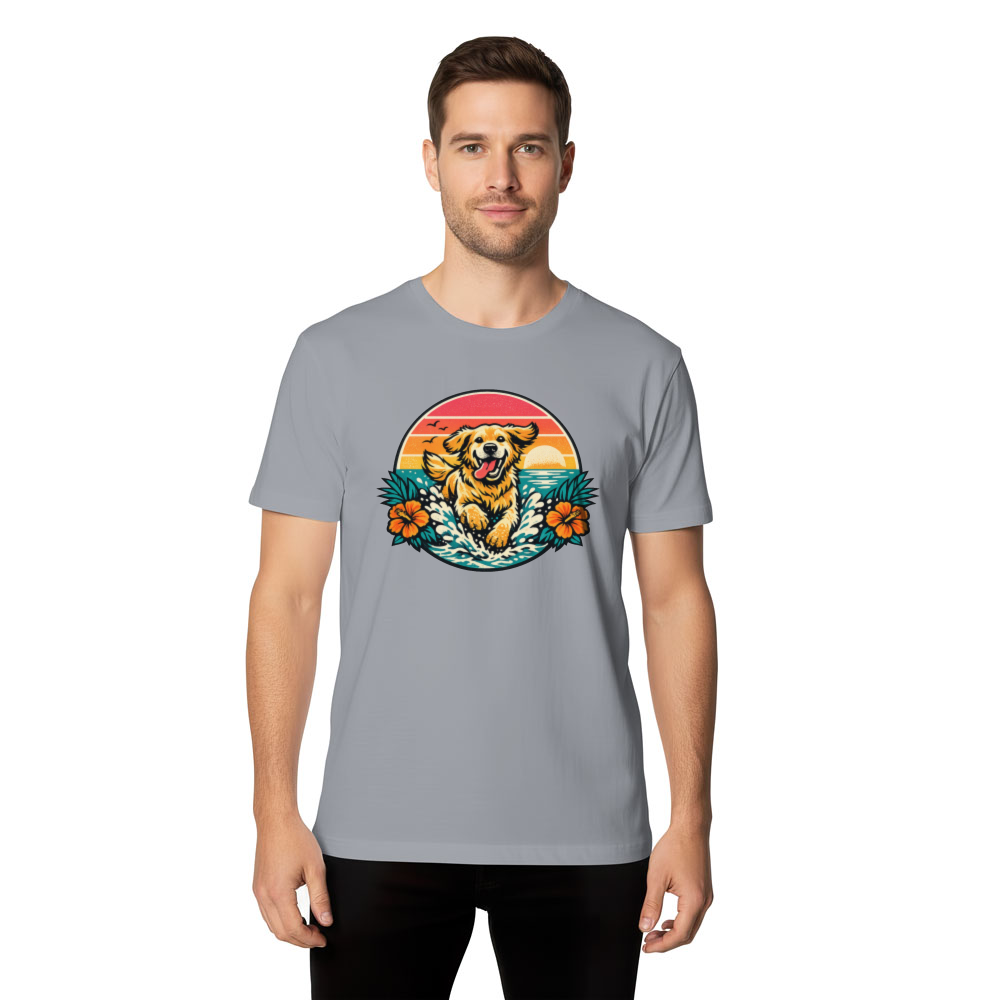Retro Surf Golden Retriever Sunset Graphic Tee Cute Gifts for Men Women Boy Kids T-Shirt