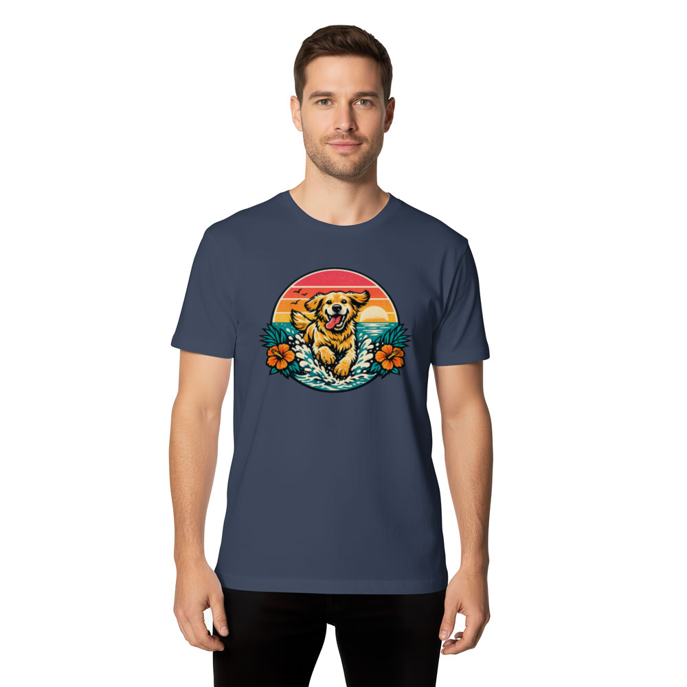 Retro Surf Golden Retriever Sunset Graphic Tee Cute Gifts for Men Women Boy Kids T-Shirt