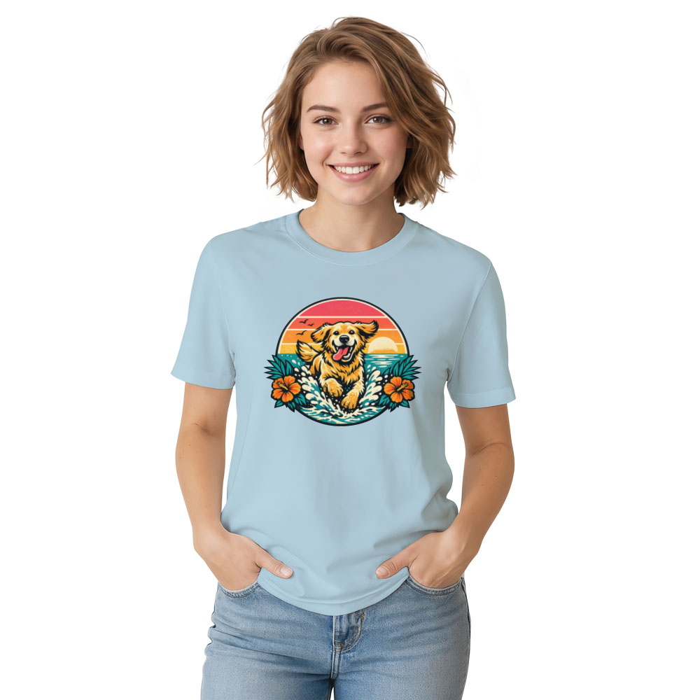 Retro Surf Golden Retriever Sunset Graphic Tee Cute Gifts for Men Women Boy Kids T-Shirt